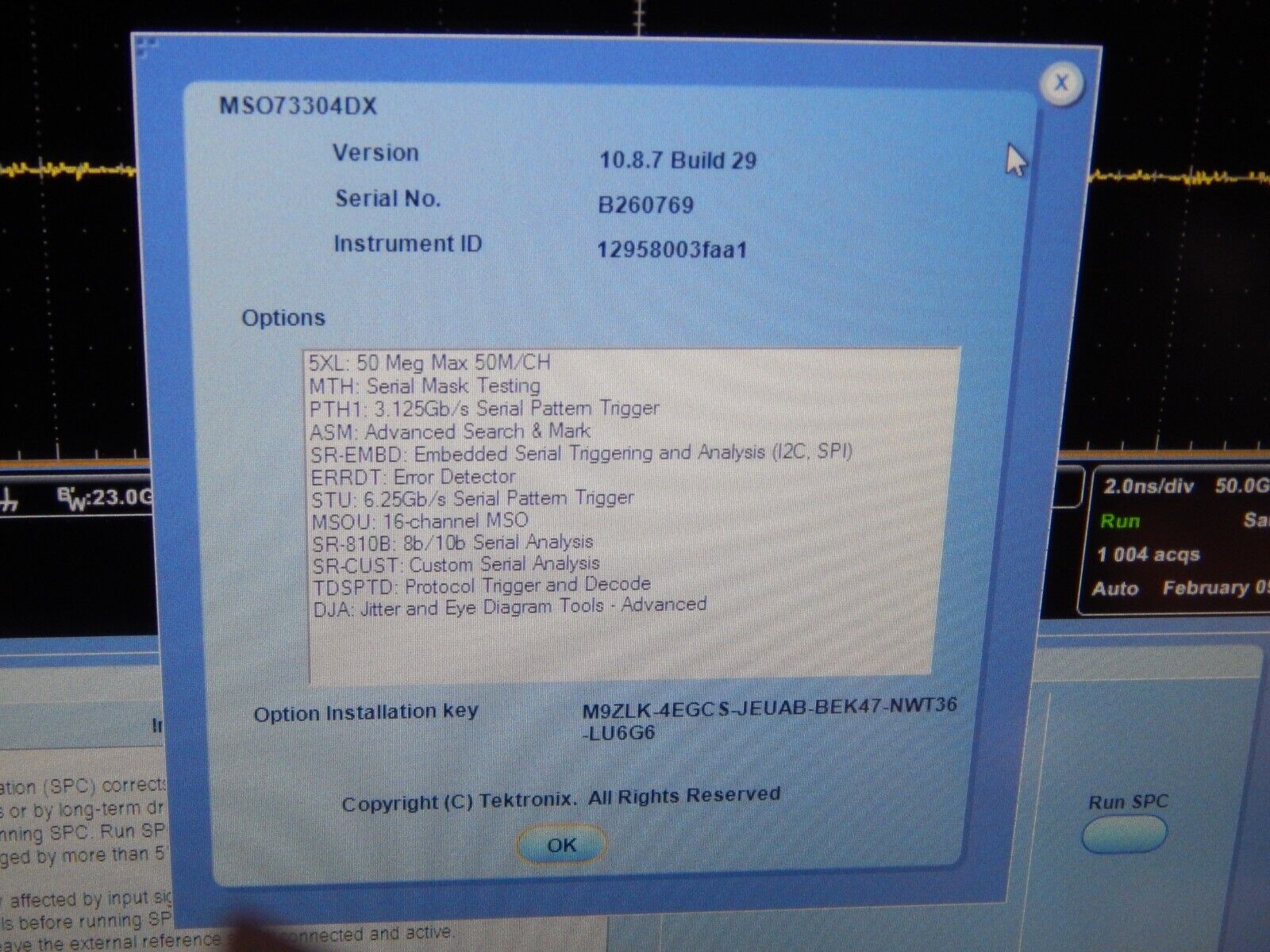 Tektronix MSO73304DX 33GHz, 100Gs/s, 4+16 Ch., MSO oscilloscope, NIST, W7 Tektronix MSO73304DX 33GHz, 100Gs/s, 4+16 Ch., MSO oscilloscope, NIST, W7